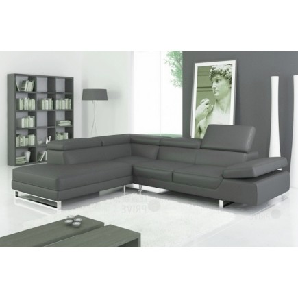 Modification de commande, Canapé d'angle en cuir italien 5/6 places Grand GEORGE, gris foncé, angle gauche. Remplace le canapé e