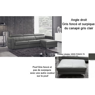 Paiement partiel pour la commande Canapé d'angle convertible en cuir de buffle italien de luxe 5 places ANTHONY, gris foncé, sur