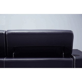 Ensemble Canapé 3 places et 2 places en cuir italien buffle VEGA, noir avec surpiqure blanche