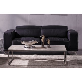 Ensemble Canapé 3 places et 2 places et fauteuil 1 place en cuir italien buffle VEGA, noir avec surpiqure blanche