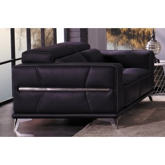 Ensemble Canapé 3 places et 2 places et fauteuil 1 place en cuir italien buffle VEGA, noir avec surpiqure blanche