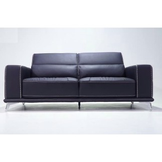 Ensemble Canapé 3 places et 2 places et fauteuil 1 place en cuir italien buffle VEGA, noir avec surpiqure blanche