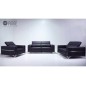 Ensemble Canapé 3 places et 2 places et fauteuil 1 place en cuir italien buffle VEGA, noir avec surpiqure blanche Ensemble Canapé 3 places et 2 places et fauteuil 1 place en cuir italien buffle VEGA, noir avec surpiqure blanche