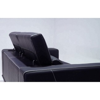 Ensemble Canapé 3 places et 2 places et fauteuil 1 place en cuir italien buffle VEGA, noir avec surpiqure blanche