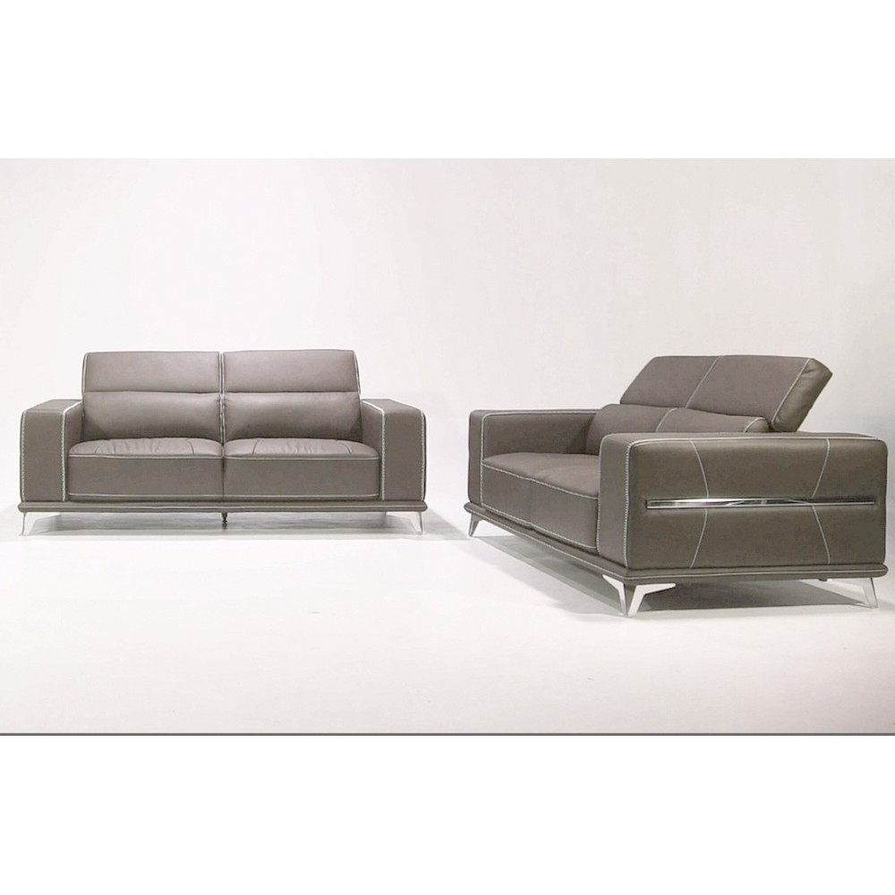 Ensemble Canapé 3 places et 2 places en cuir italien buffle VEGA, moka avec surpiqure blanche Ensemble Canapé 3 places et 2 places en cuir italien buffle VEGA, moka avec surpiqure blanche