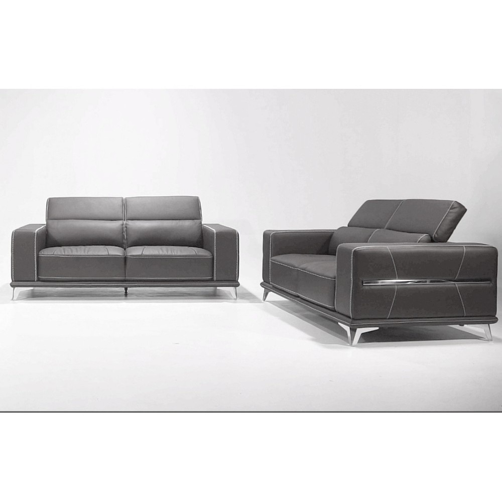 Ensemble Canapé 3 places et 2 places en cuir italien buffle VEGA, gris foncé avec surpiqure blanche Ensemble Canapé 3 places et 2 places en cuir italien buffle VEGA, gris foncé avec surpiqure blanche