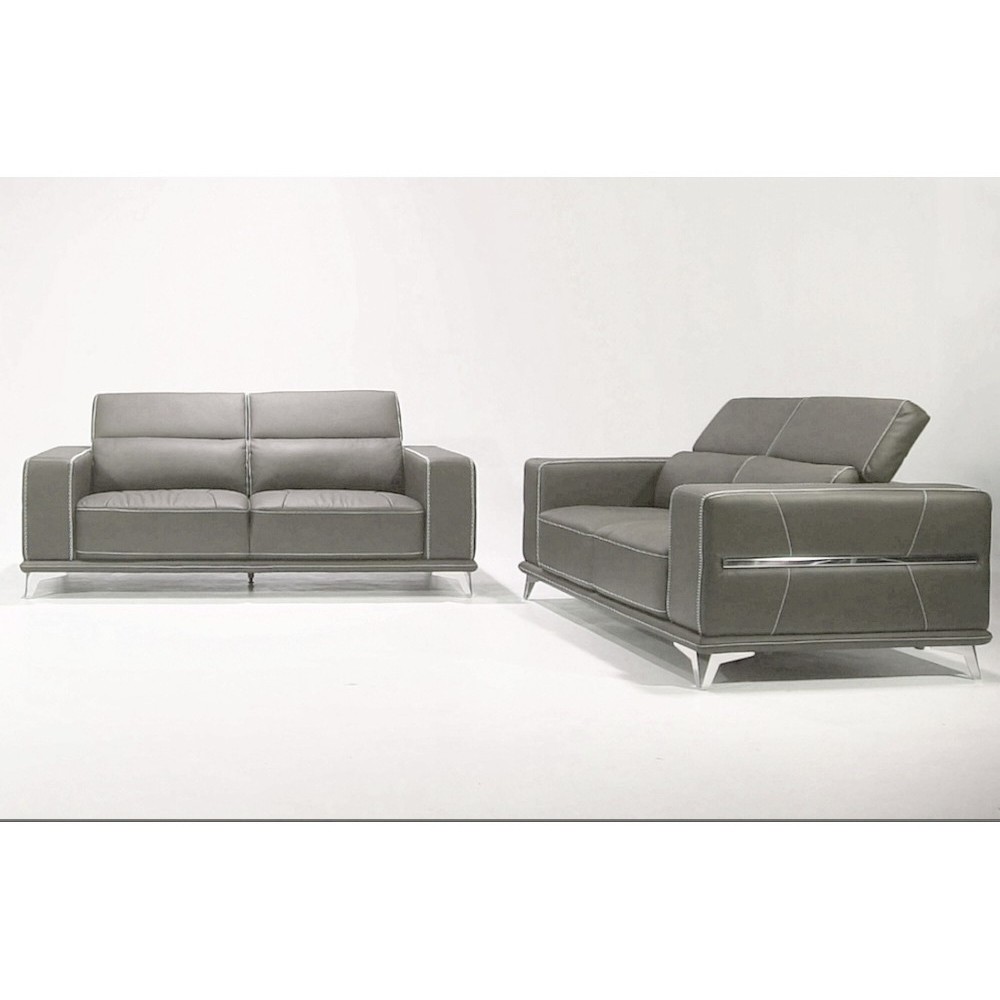 Ensemble Canapé 3 places et 2 places en cuir italien buffle VEGA, gris foncé avec surpiqure blanche Ensemble Canapé 3 places et 2 places en cuir italien buffle VEGA, gris foncé avec surpiqure blanche