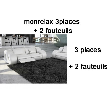 Ensemble canapé 3 places et 2 fauteuils, en cuir supérieur luxe haut de gamme italien monrelax, blanc, 6x sans frais, total 2296