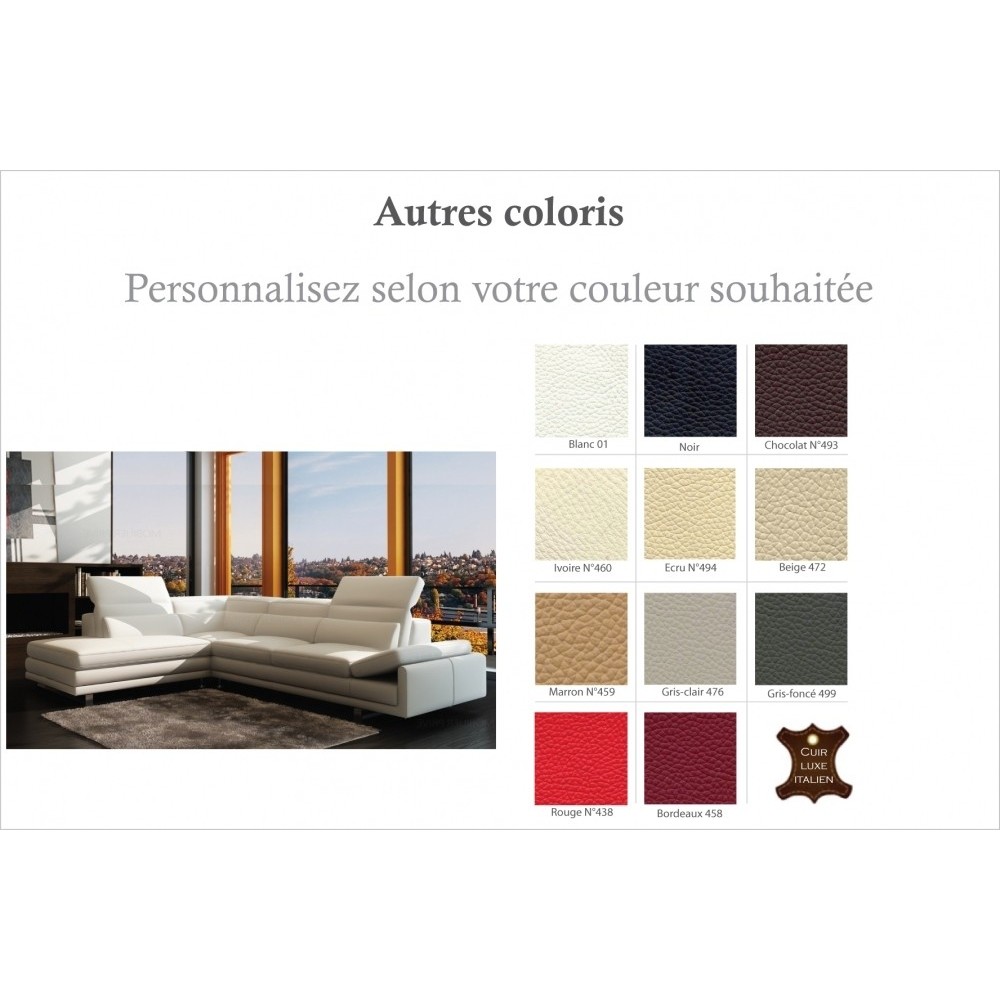 1er paiement de la commande Canapé d'angle en cuir italien 6/7 places izen, couleur gris clair, angle gauche