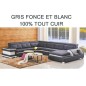 1er paiement de la commande, Canapé d'angle 100% TOUT cuir buffle italien 7/8 places, BELLISSIMO, gris foncé et blanc, angle gau