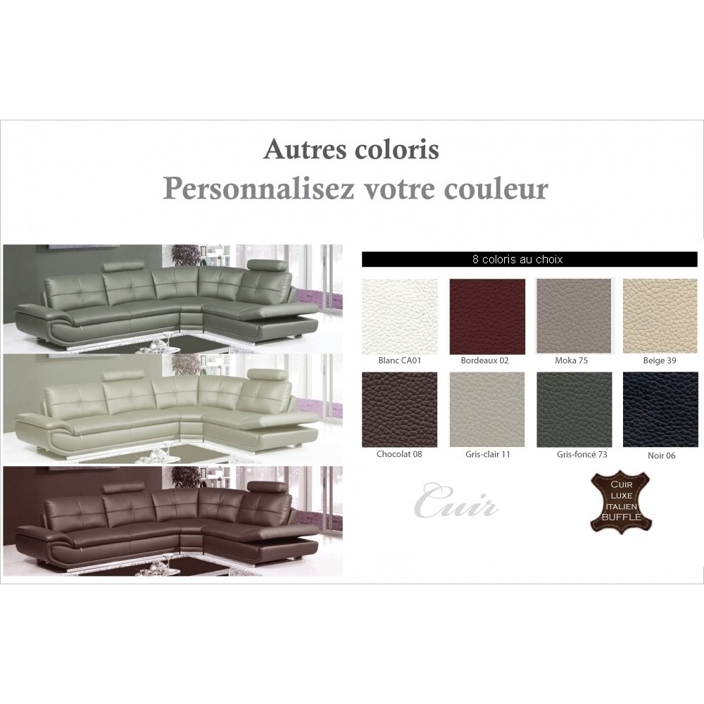 Solde de paiement de la commande: Canapé d'angle en cuir buffle italien de luxe 6/7 places bellaligna, couleur gris clair, angle
