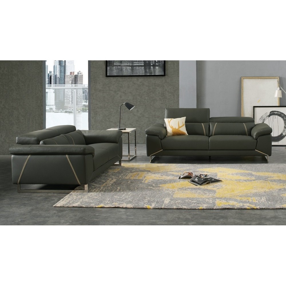 Ensemble Ensemble canapé 3 places et 2 places en cuir italien buffle GRANTI, couleur gris foncé et liseret gris clair Ensemble Ensemble canapé 3 places et 2 places en cuir italien buffle GRANTI, couleur gris foncé et liseret gris clair