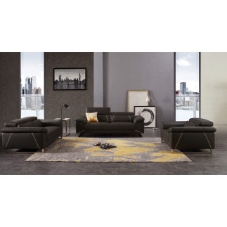 Ensemble Ensemble canapé 3 places et 2 places et fauteuil en cuir italien buffle GRANTI, couleur chocolat et liseret beige