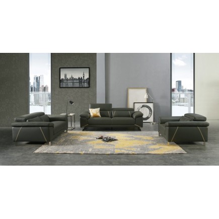 Ensemble Ensemble canapé 3 places et 2 places et fauteuil en cuir italien buffle GRANTI, couleur gris foncé et liseret gris clai