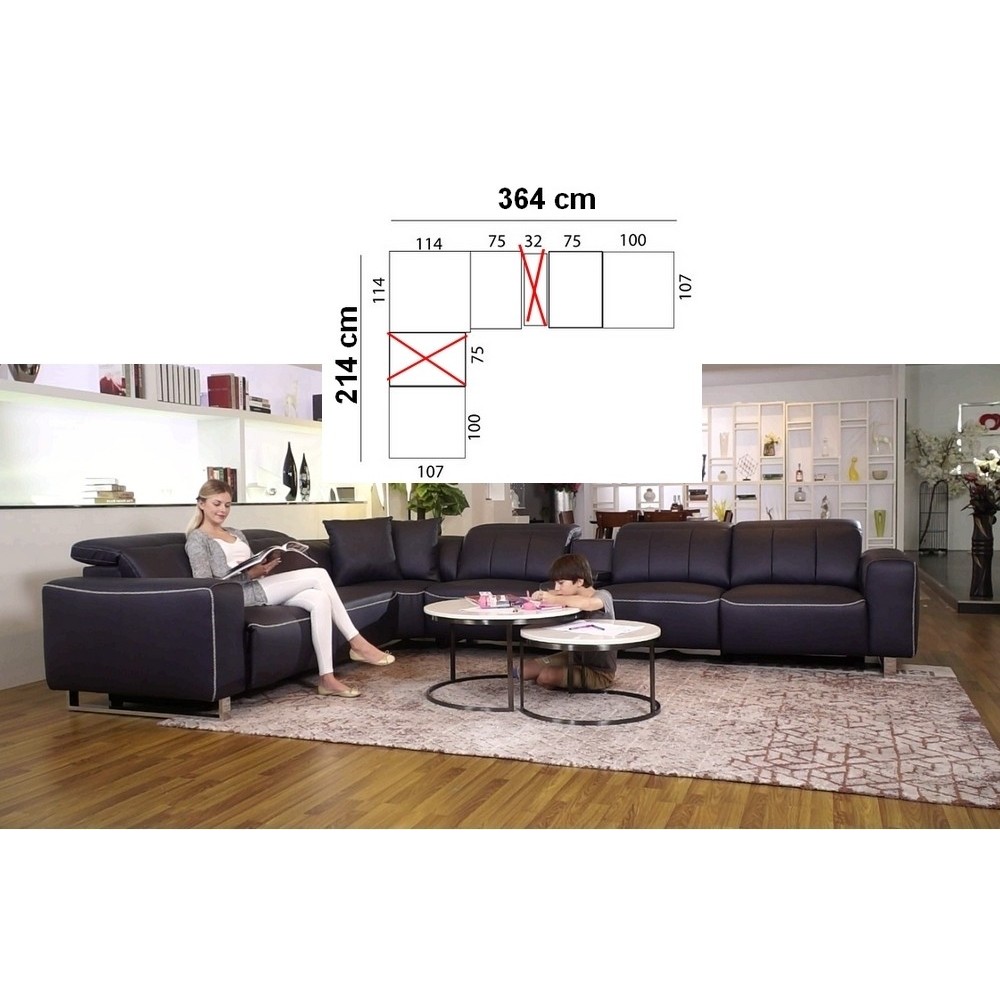 1er paiement de la commande: Canapé d'angle relax cuir buffle italien luxe avec 2 relax électriques, monte carlo, noire et surpi