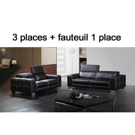 Récapitulatif : Ensemble Boston cuir haut de gamme italien composé d'un canapé 3 places et d'un fauteuil cuir noir n°366 - casan