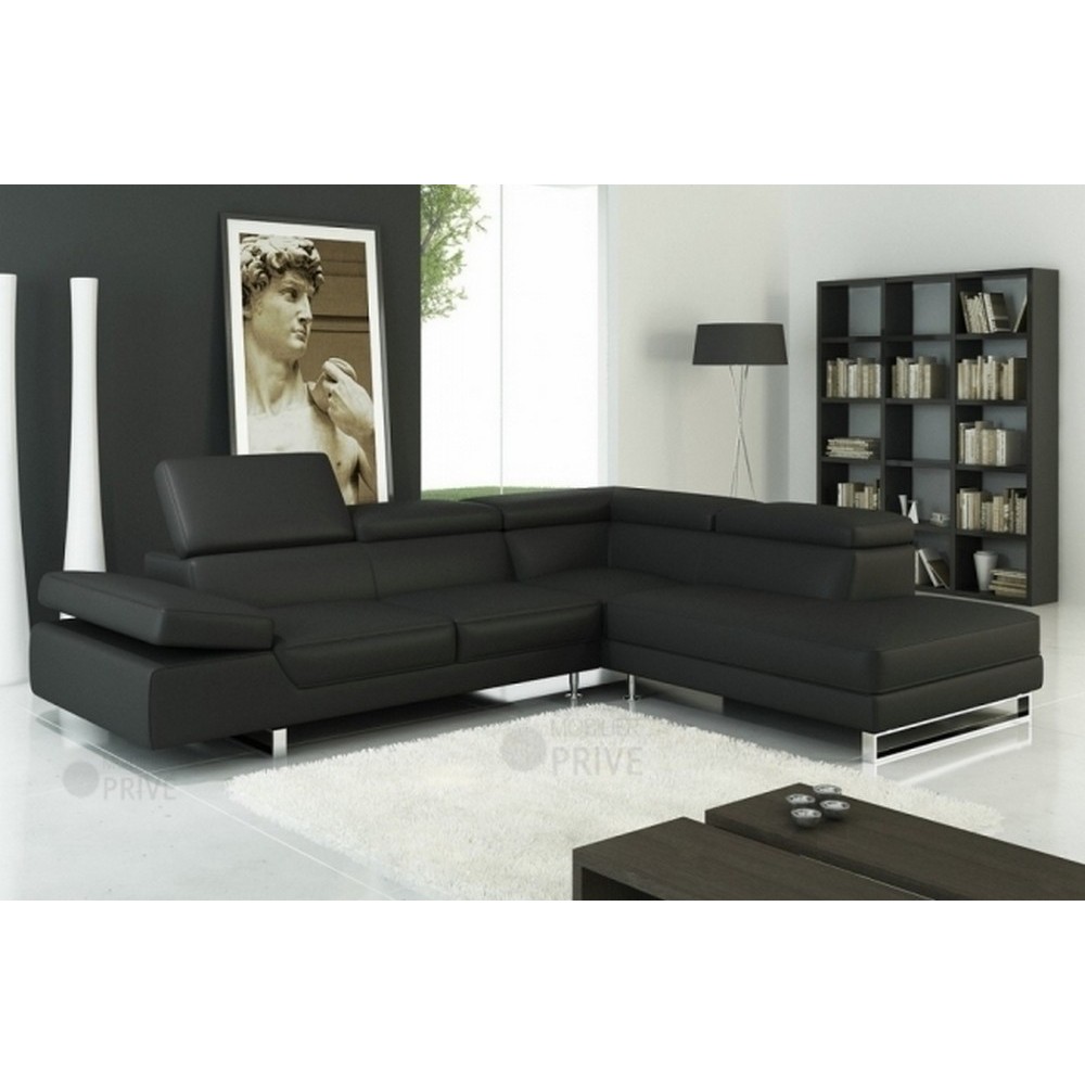 Solde de paiement de la commande, canapé d'angle en cuir italien 5/6 places grand george, noir, angle droit, 6x sans frais, tota