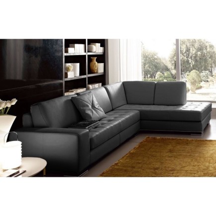 Solde de paiement de la commande 1X Canapé d'angle divano en cuir italien vachette de qualité, noir, angle droit, 6x sans frais,