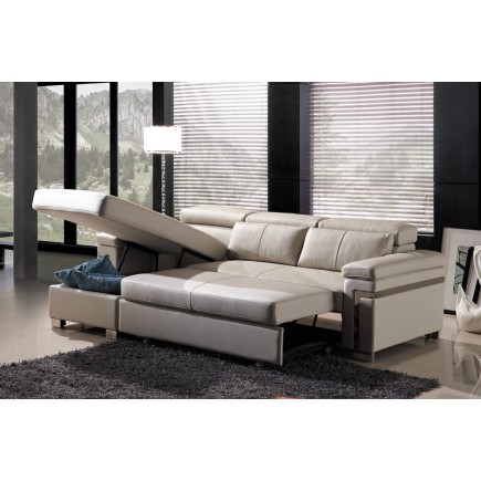 Solde de paiement de la commande , canapé d'angle convertible en cuir buffle italien 5 places, allure, beige, angle gauche , 6x