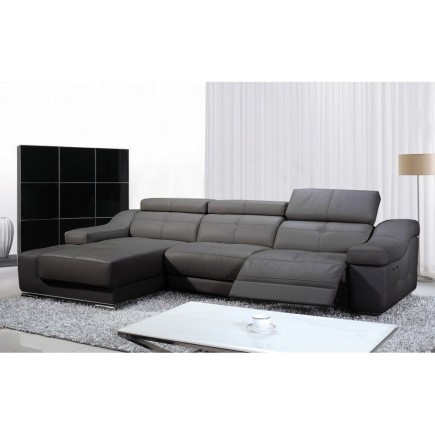 Solde de paiement de la commande: canapé d'angle double relax en cuir de buffle italien de luxe 5 places birelax, gris foncé, an