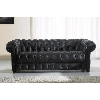 Canapé 3 places en 100% TOUT cuir italien CHESTERFIELD SELECT, noir