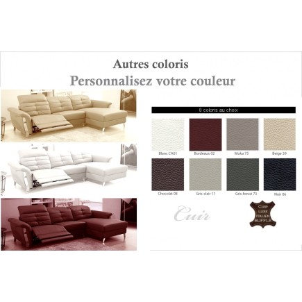 1er paiement de la commande: Canapé d'angle avec un relax électrique en cuir de buffle italien de luxe 5 places beaurelax couleu
