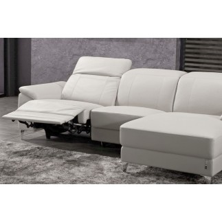 Canapé d'angle relax en cuir de buffle italien de luxe 5 places BRIO, blanc, angle droit