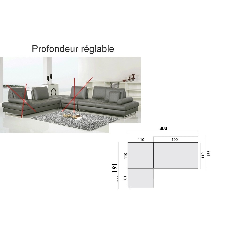 Canapé d'angle en cuir buffle italien de luxe 7/8 places PENTHOUSE sur mesure sur demande du client 300 cm x 191 cm, gris foncé,