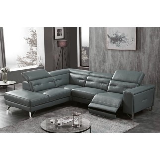 Canapé d'angle avec un relax électrique en cuir de buffle italien de luxe 6 places REVOLAX gris foncé, angle gauche, POUF OFFERT