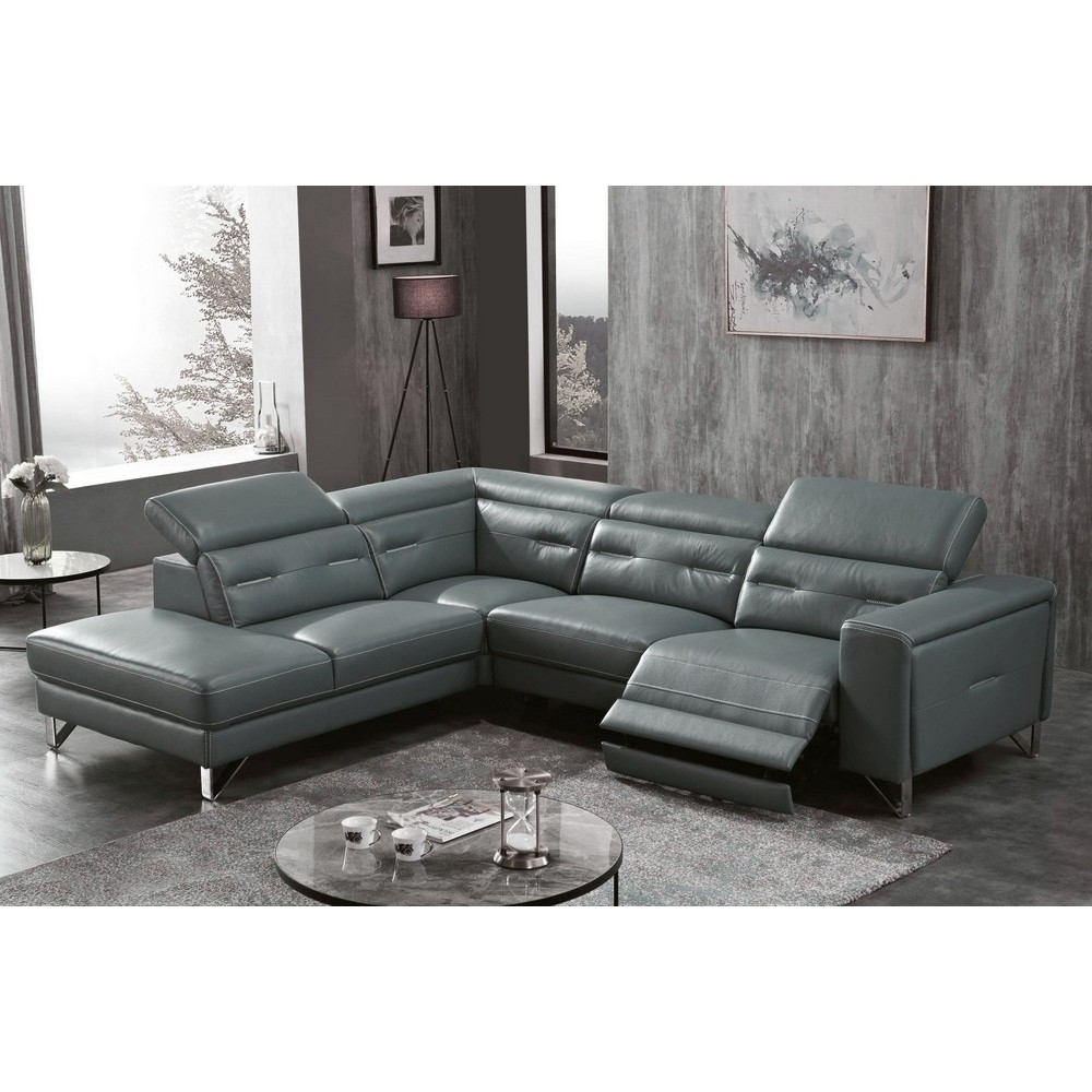 Canapé d'angle avec un relax électrique en cuir de buffle italien de luxe 6 places REVOLAX gris foncé, angle gauche, POUF OFFERT Canapé d'angle avec un relax électrique en cuir de buffle italien de luxe 6 places REVOLAX gris foncé, angle gauche, POUF OFFERT