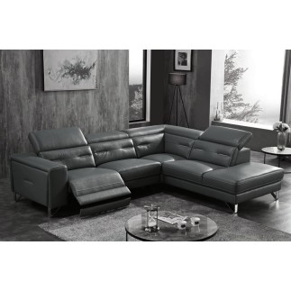 Canapé d'angle avec un relax électrique en cuir de buffle italien de luxe 6 places REVOLAX noir, angle droit, POUF OFFERT