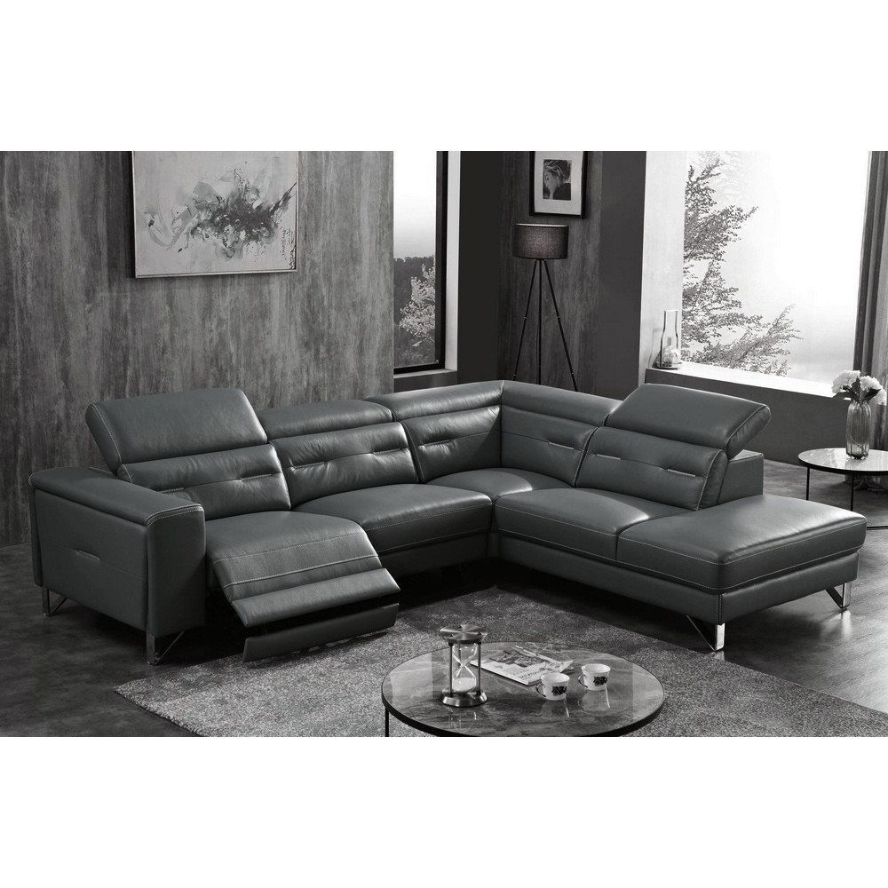 Canapé d'angle avec un relax électrique en cuir de buffle italien de luxe 6 places REVOLAX noir, angle droit, POUF OFFERT Canapé d'angle avec un relax électrique en cuir de buffle italien de luxe 6 places REVOLAX noir, angle droit, POUF OFFERT