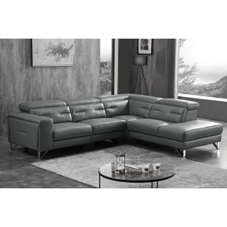 Canapé d'angle avec un relax électrique en cuir de buffle italien de luxe 6 places REVOLAX noir, angle droit, POUF OFFERT
