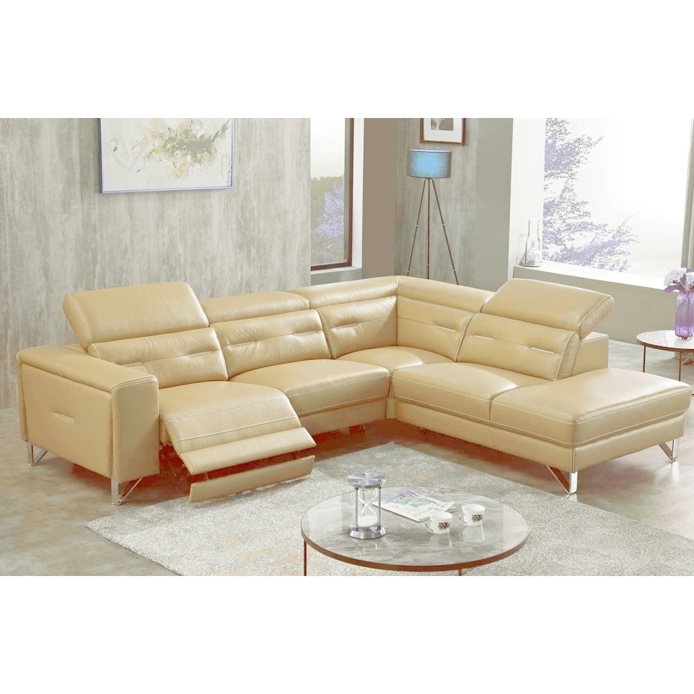 Canapé d'angle avec un relax électrique en cuir de buffle italien de luxe 6 places REVOLAX beige, angle droit, POUF OFFERT Canapé d'angle avec un relax électrique en cuir de buffle italien de luxe 6 places REVOLAX beige, angle droit, POUF OFFERT