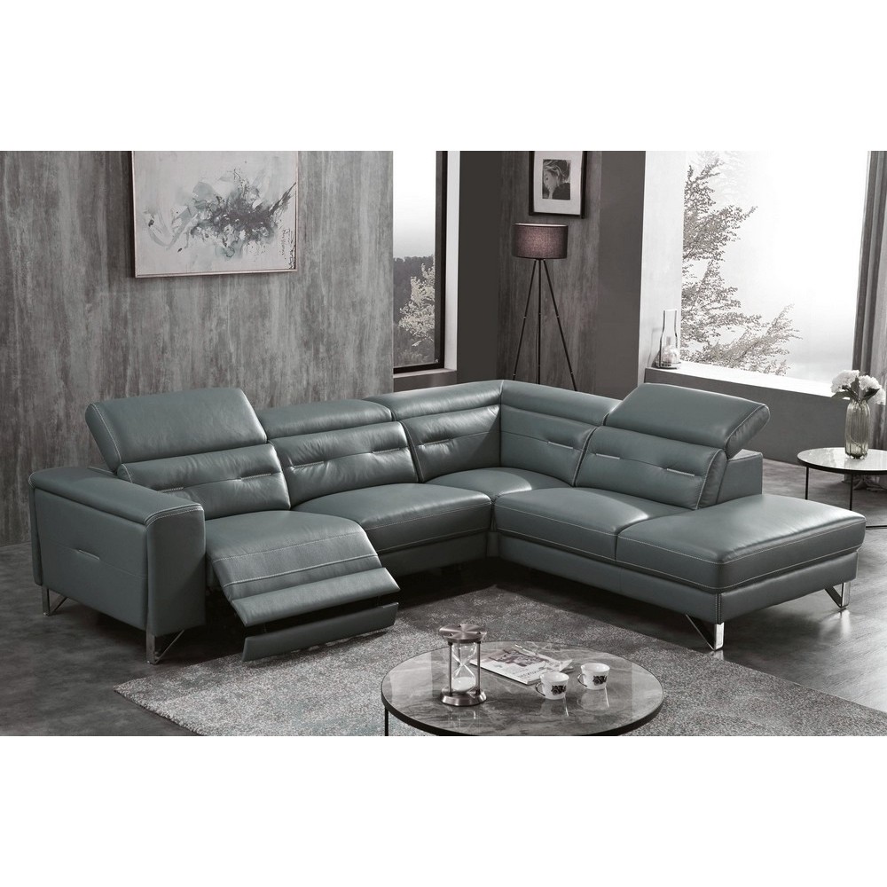 Canapé d'angle avec un relax électrique en cuir de buffle italien de luxe 6 places REVOLAX gris foncé, angle droit, POUF OFFERT Canapé d'angle avec un relax électrique en cuir de buffle italien de luxe 6 places REVOLAX gris foncé, angle droit, POUF OFFERT