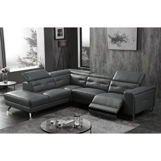 -Canapé d'angle avec un relax électrique en cuir de buffle italien de luxe 6 places REVOLAX noir, angle gauche, POUF OFFERT -