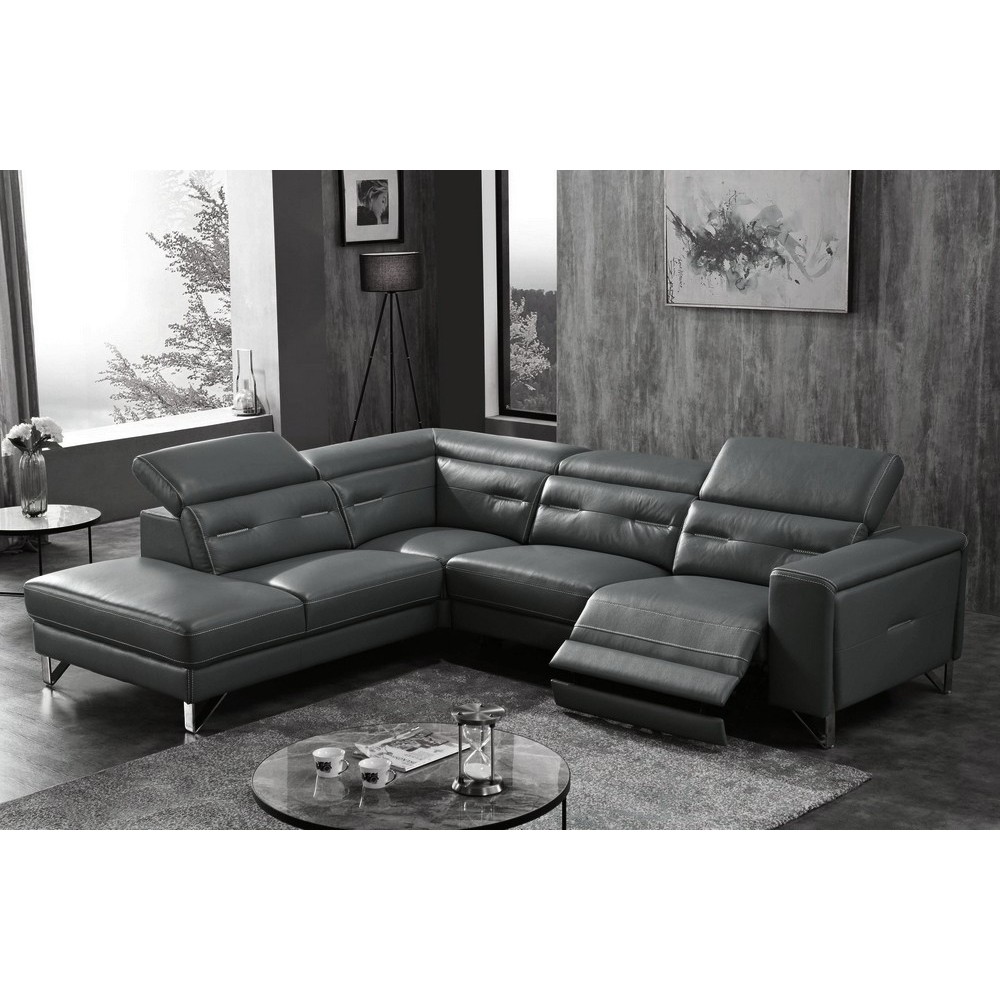 -Canapé d'angle avec un relax électrique en cuir de buffle italien de luxe 6 places REVOLAX noir, angle gauche, POUF OFFERT - -Canapé d'angle avec un relax électrique en cuir de buffle italien de luxe 6 places REVOLAX noir, angle gauche, POUF OFFERT -