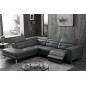 -Canapé d'angle avec un relax électrique en cuir de buffle italien de luxe 6 places REVOLAX noir, angle gauche, POUF OFFERT - -Canapé d'angle avec un relax électrique en cuir de buffle italien de luxe 6 places REVOLAX noir, angle gauche, POUF OFFERT -