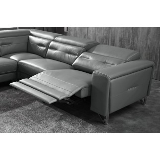 -Canapé d'angle avec un relax électrique en cuir de buffle italien de luxe 6 places REVOLAX noir, angle gauche, POUF OFFERT -