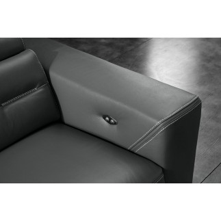 -Canapé d'angle avec un relax électrique en cuir de buffle italien de luxe 6 places REVOLAX noir, angle gauche, POUF OFFERT -