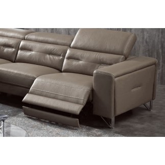 Canapé d'angle avec un relax électrique en cuir de buffle italien de luxe 6 places REVOLAX moka, angle gauche, POUF OFFERT
