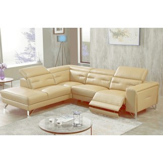 Canapé d'angle avec un relax électrique en cuir de buffle italien de luxe 6 places REVOLAX beige, angle gauche, POUF OFFERT