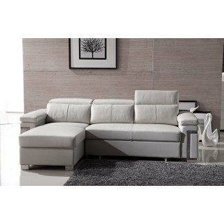 Canapé d'angle convertible en cuir buffle italien 5 places, ALLURE, blanc, angle gauche