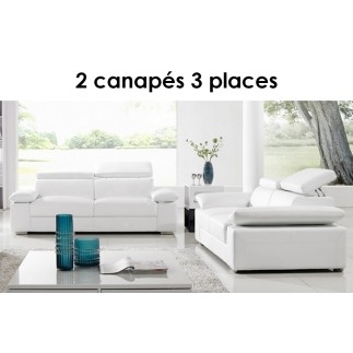 Ensemble de Canapés VERMONT: 2 canapés de 3 places en cuir haut de gamme italien. Blanc N°781 Sans pouf - Casanoti, 6x sans frai