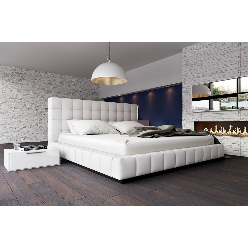 Lit design en cuir italien de luxe SILVER, blanc, 140x190 Lit design en cuir italien de luxe SILVER, blanc, 140x190