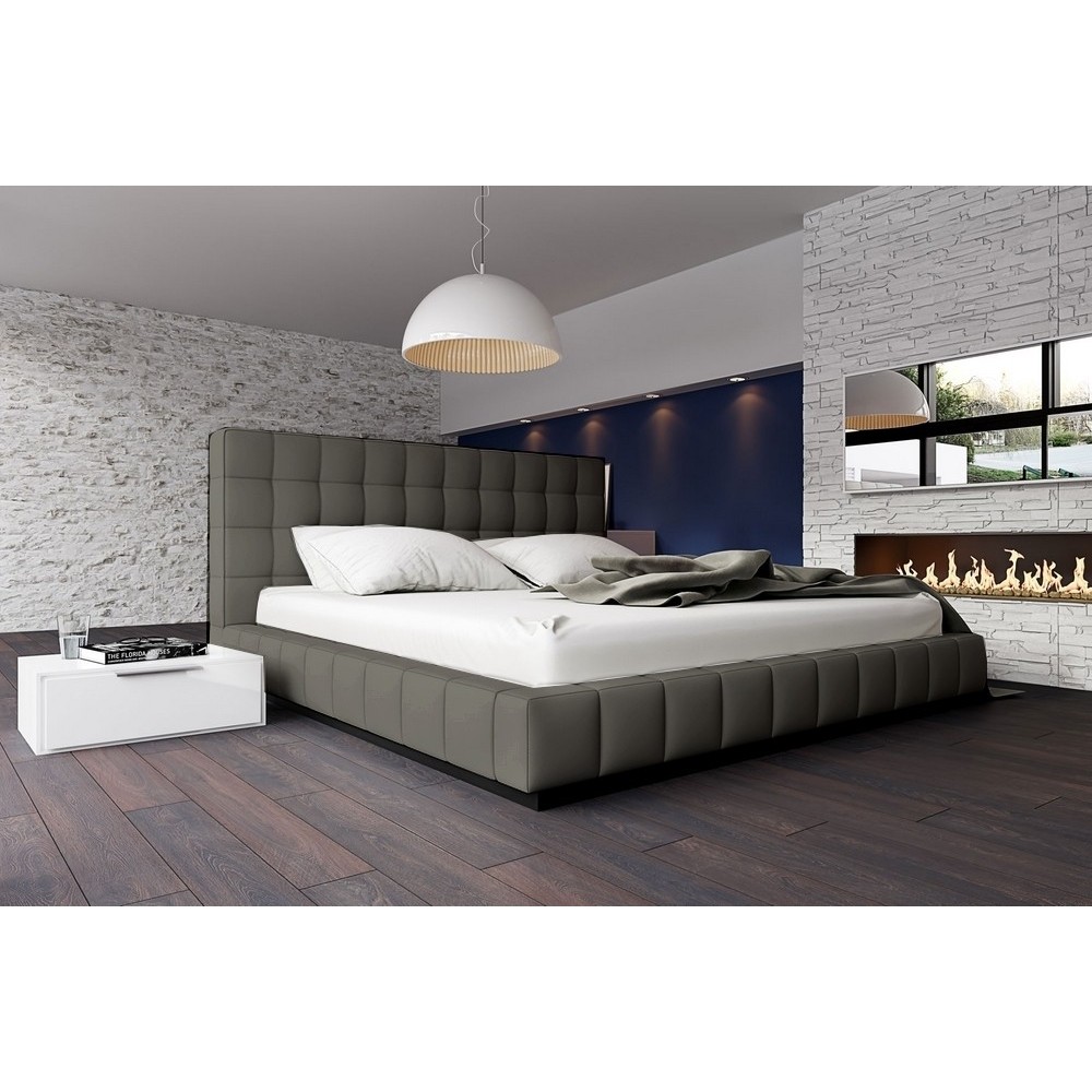 Lit design en cuir italien de luxe SILVER, gris foncé, 180x200 Lit design en cuir italien de luxe SILVER, gris foncé, 180x200