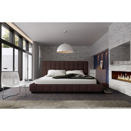 Lit design en cuir italien de luxe SILVER, chocolat, 180x200