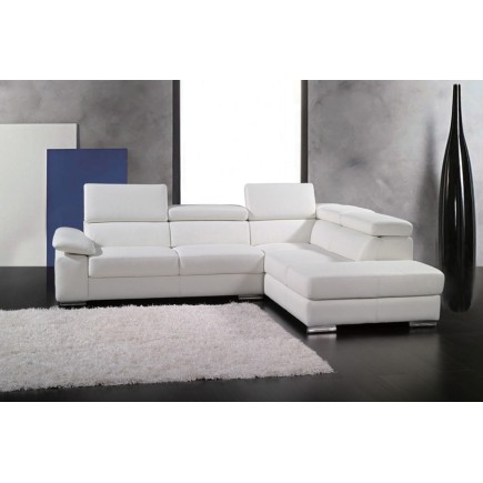1er paiement : Canapé d'angle en cuir italien 5 places helios, blanc, angle droit, 6x sans frais, total 1695 €