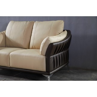 Ensemble canapé 3 places et 2 places en cuir italien buffle DUBLIN, couleur beige et liseret chocolat