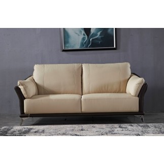 Ensemble canapé 3 places et 2 places en cuir italien buffle DUBLIN, couleur beige et liseret chocolat